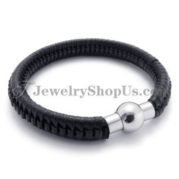 Elegant Black Titanium And Leather Bracelet