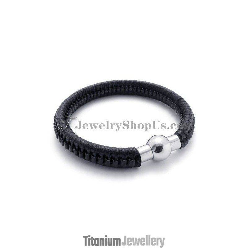 Elegant Black Titanium And Leather Bracelet