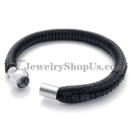 Elegant Black Titanium And Leather Bracelet