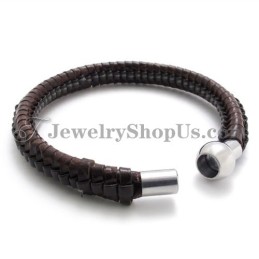 Elegant Brown Titanium And Leather Bracelet