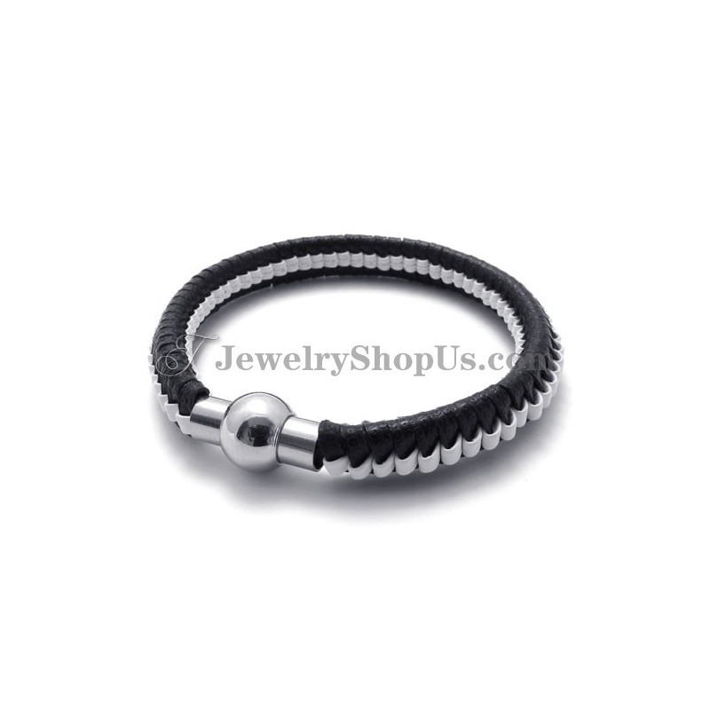 Elegant Black And White Titanium Leather Bracelet Elegant Black And White Titanium Leather Bracelet