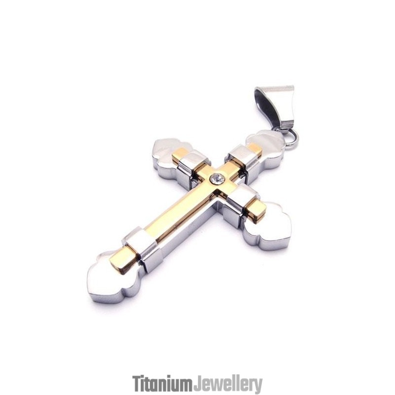 Men's Golden Pure Titanium Cross Necklace Pendant (New)
