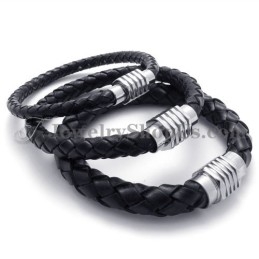 Elegant Black Titanium And Leather Bracelet