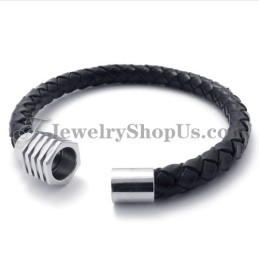 Elegant Black Titanium And Leather Bracelet
