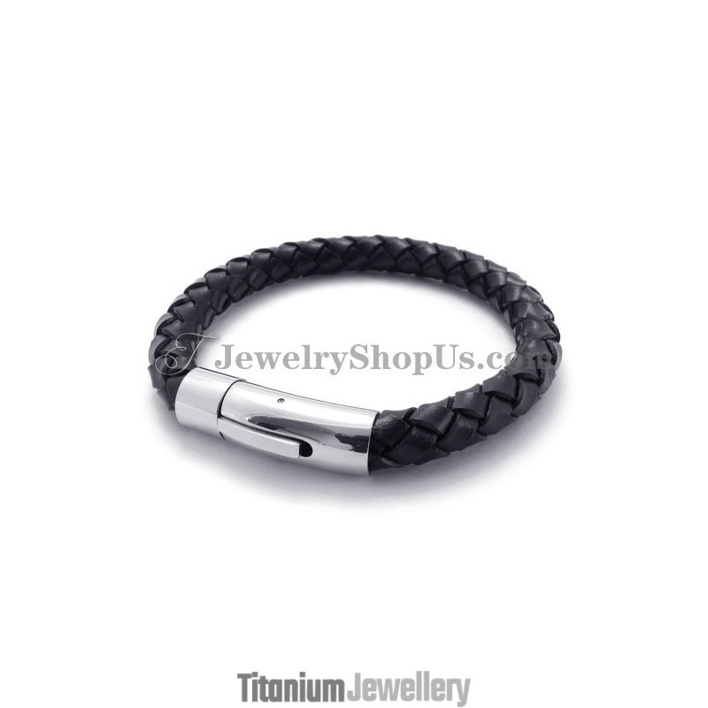 Fashion Black Leather And Titanium Bracelet Fashion Black Leather And Titanium Bracelet