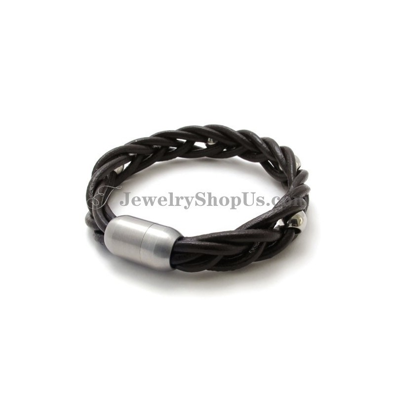 Fashion Leather And Titanium Bracelet