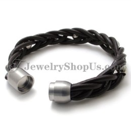 Fashion Leather And Titanium Bracelet