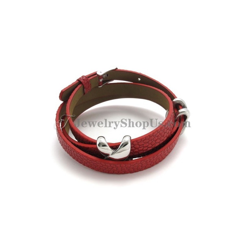 Fashion Red Leather With Titanium Bracelet Fashion Red Leather With Titanium Bracelet