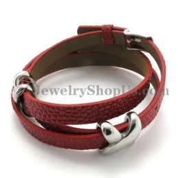 Fashion Red Leather With Titanium Bracelet