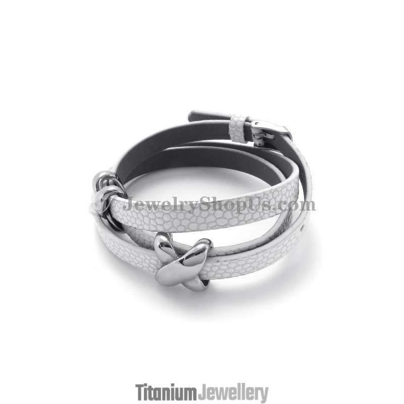 Fashion White Leather With Titanium Bracelet Fashion White Leather With Titanium Bracelet