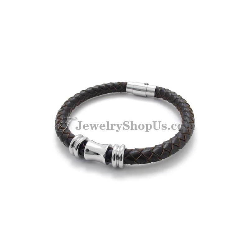 Elegant Brown Leather Titanium Bracelet Elegant Brown Leather Titanium Bracelet