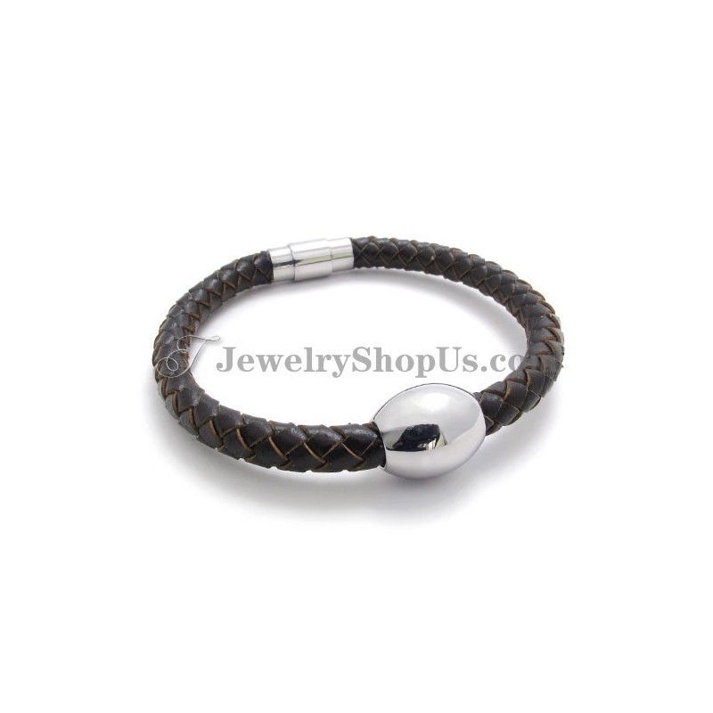 Gorgeous Brown Leather Titanium Bracelet