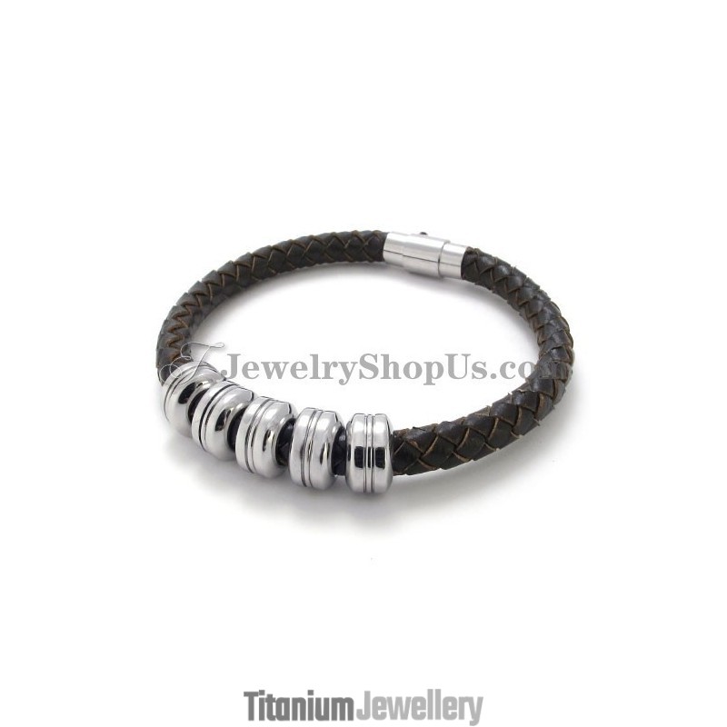 Elegant Black Leather And Titanium Bracelet Elegant Black Leather And Titanium Bracelet