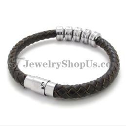 Elegant Black Leather And Titanium Bracelet