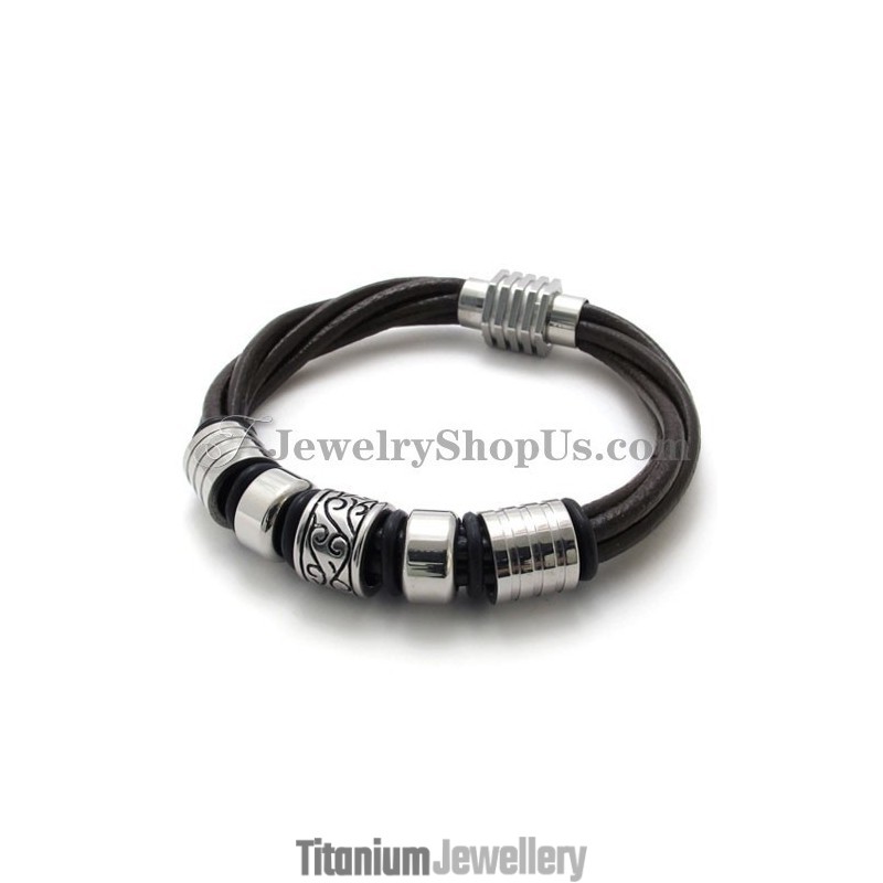 Fashion Brown Leather And Titanium Bracelet Fashion Brown Leather And Titanium Bracelet