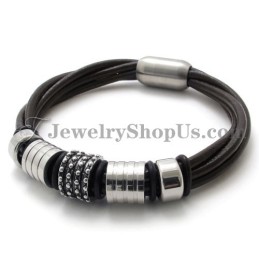 Elegant Brown Leather With Titanium Bracelet