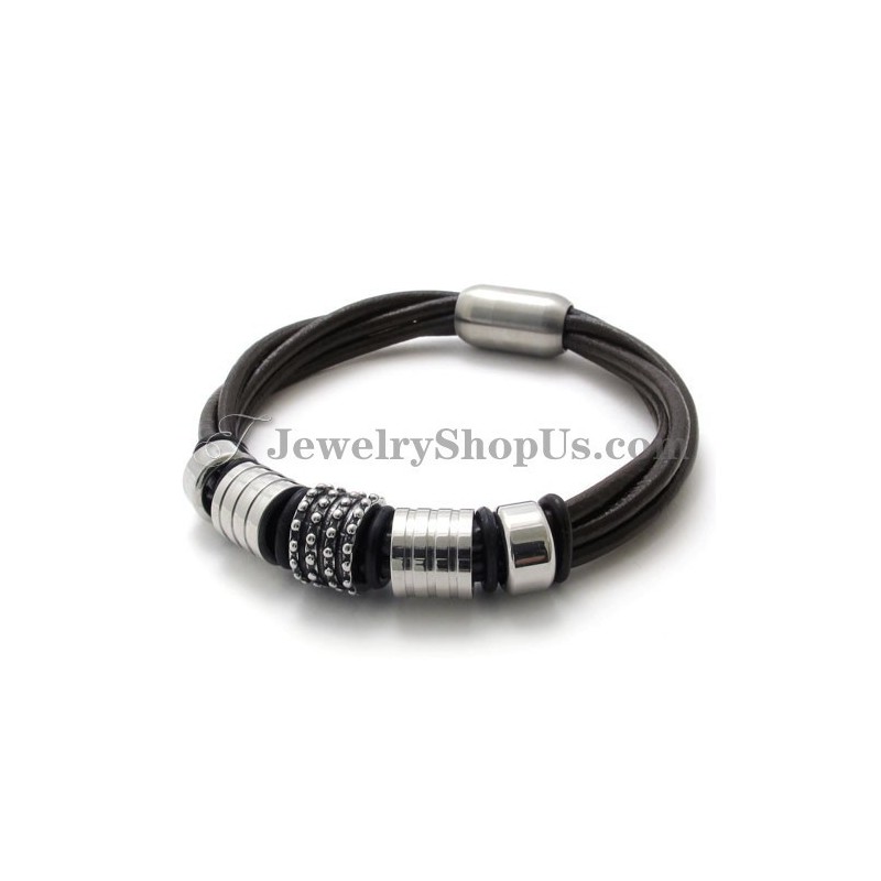 Elegant Brown Leather With Titanium Bracelet Elegant Brown Leather With Titanium Bracelet