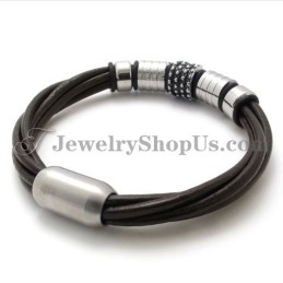 Elegant Brown Leather With Titanium Bracelet