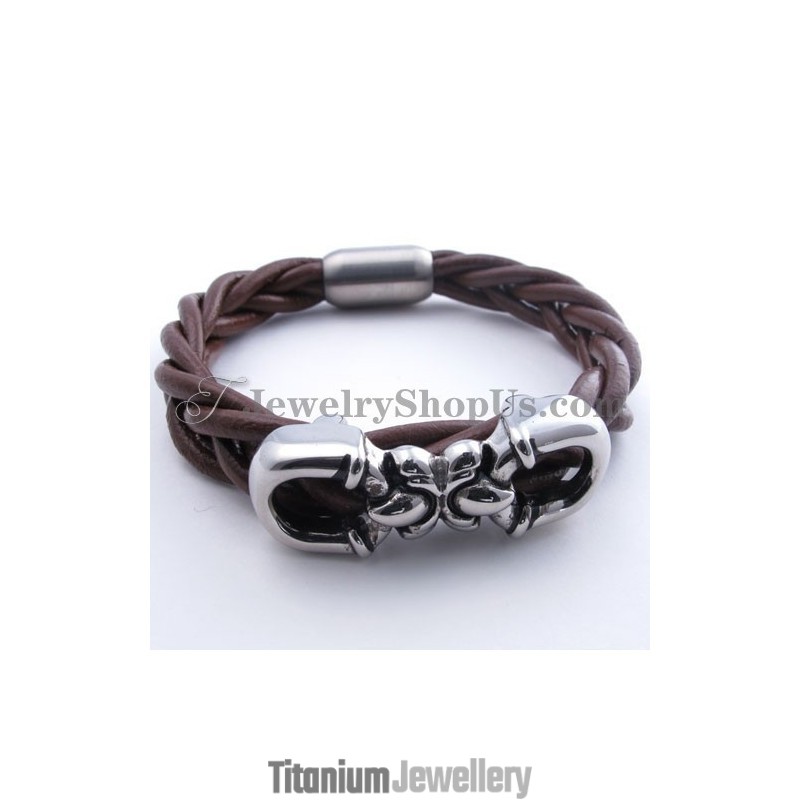Fashion Brown Leather Titanium Bracelet Fashion Brown Leather Titanium Bracelet