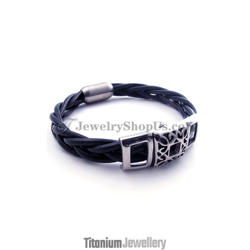 Elegant Titanium Leather Bracelet