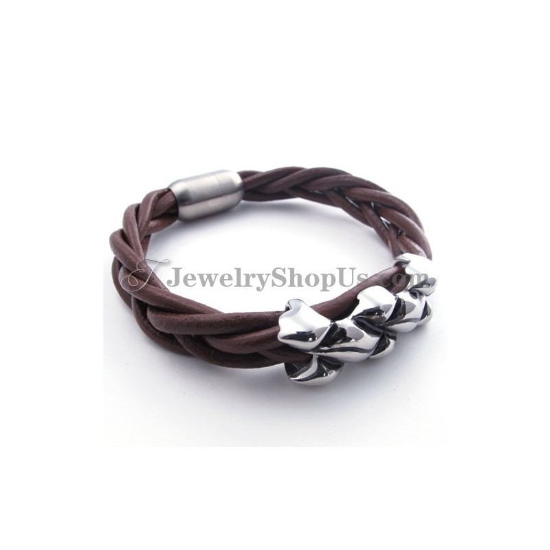 Elegant Brown Titanium Leather Bracelet Elegant Brown Titanium Leather Bracelet