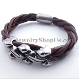 Elegant Brown Titanium Leather Bracelet