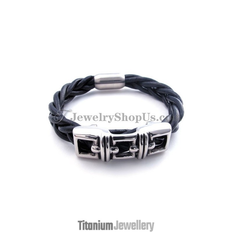Elegant Black Titanium Leather Bracelet Elegant Black Titanium Leather Bracelet
