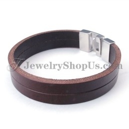 Fashion Brown Leather Bracelet With Titanium