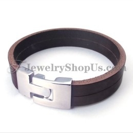Fashion Brown Leather Bracelet With Titanium