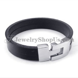 Elegant Black Leather Bracelet With Titanium