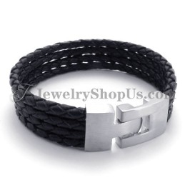 Elegant Black Leather And Titanium Bracelet