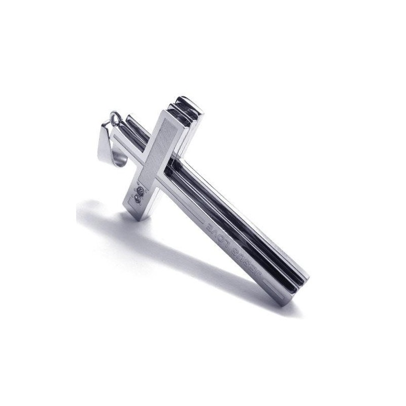 Mens Silver Pure Titanium Necklace Cross Pendant (New)