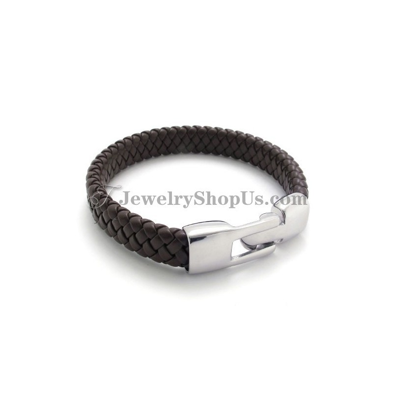 Elegant Brown Titanium And Leather Bracelet