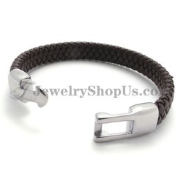 Elegant Brown Titanium And Leather Bracelet