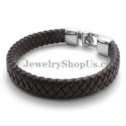 Elegant Brown Titanium And Leather Bracelet