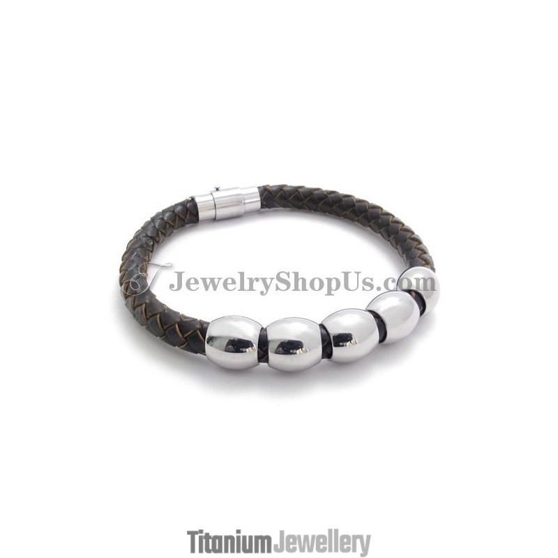 Fashion Leather And Titanium Bracelet
