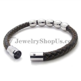 Fashion Leather And Titanium Bracelet