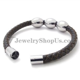 Fashion Brown Leather Titanium Bracelet