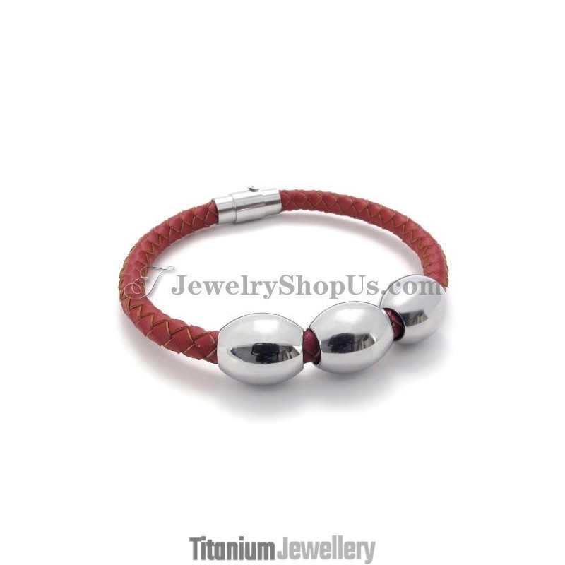 Red Titanium And Leather Bracelet