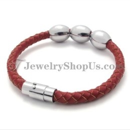 Red Titanium And Leather Bracelet