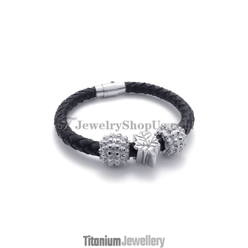 Black Titanium And Leather Bracelet Black Titanium And Leather Bracelet