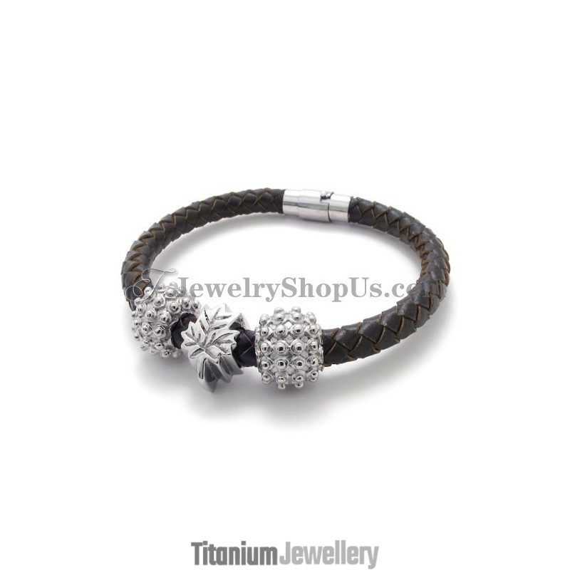 Brown Titanium And Leather Bracelet