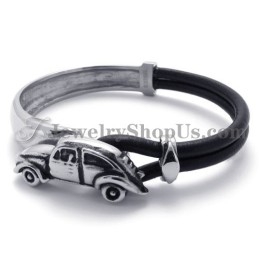 Elegant Leather With Titanium Bracelet