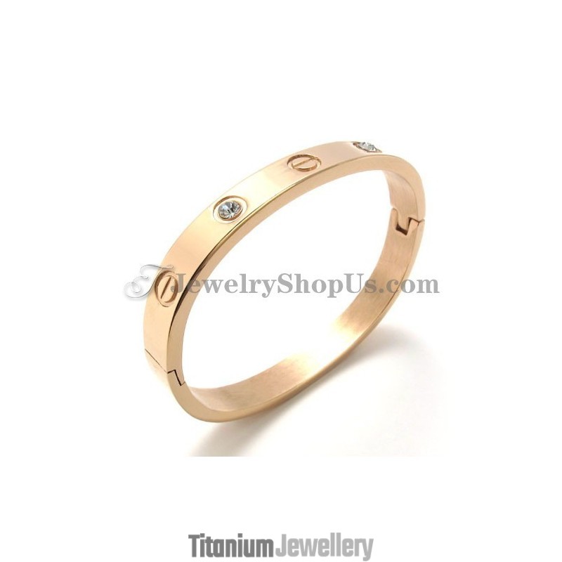 Fashion Rose Gold Titanium Bracelet With Rhinestone