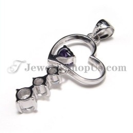 925 Silver Sweet Heart Zircon Pendant (Electroplating Platinum) With Free Chain