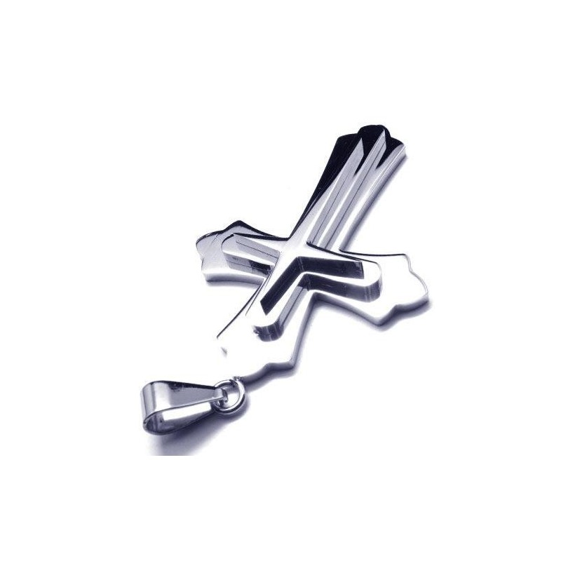 Mens Silver Pure Titanium Cross Necklace Pendant (New)