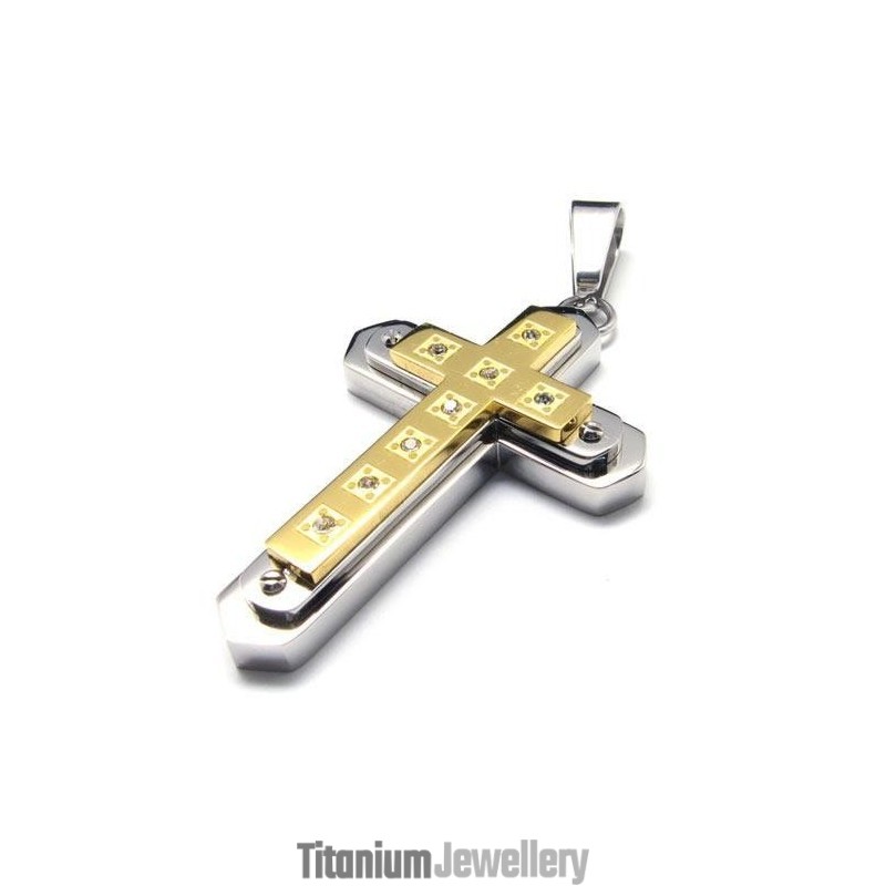 Men Golden Pure Titanium Cross Pendant Necklace Chain Men Golden Pure Titanium Cross Pendant Necklace Chain
