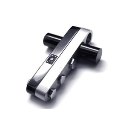 Men Black Silver Pure Titanium Cross Pendant Necklace