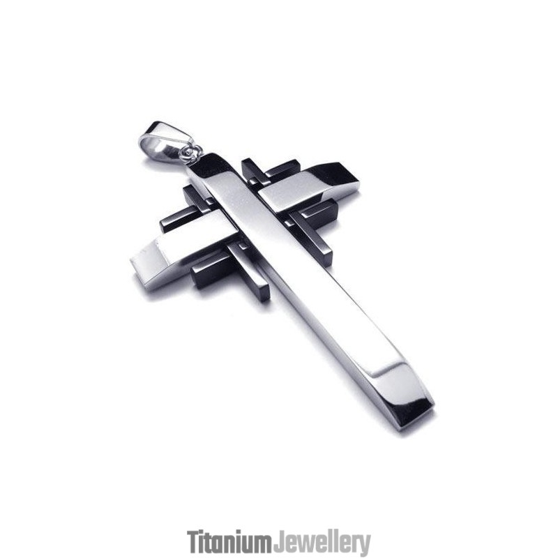 Men Black Silver Pure Titanium Cross Necklace Pendant Men Black Silver Pure Titanium Cross Necklace Pendant