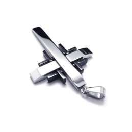 Men Black Silver Pure Titanium Cross Necklace Pendant